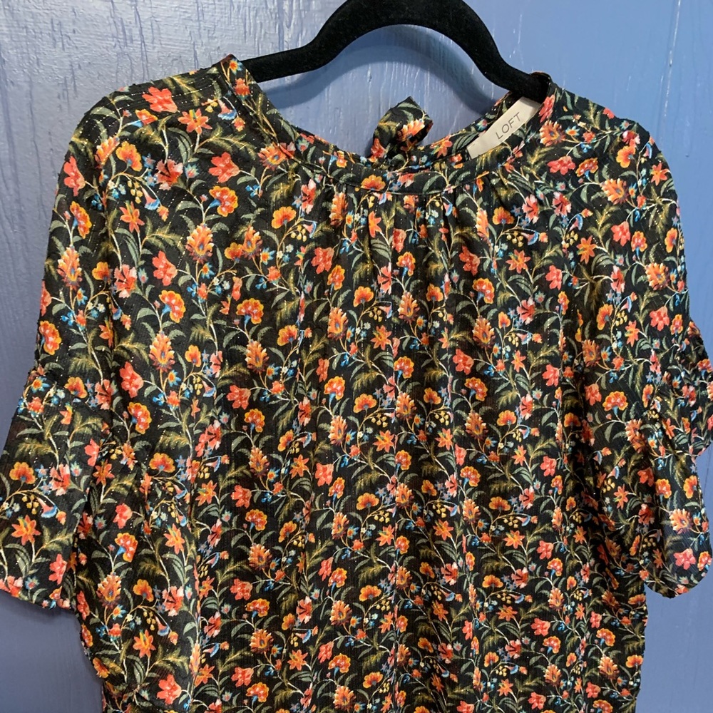 Loft Shimmer Floral Tie Back Blouse